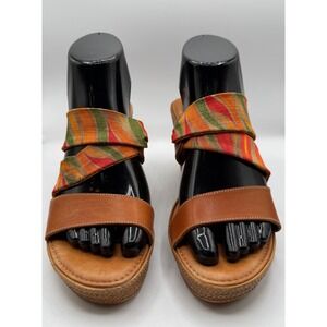 Italian Shoemaker Women 8.5 Multicolor Strap Slip On Wedge Heel Open Toe Sandals